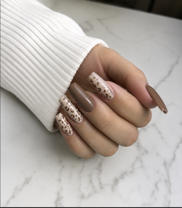 Nude leopard print gel nails